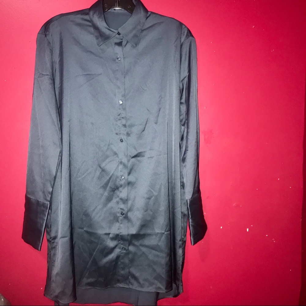 🦋 MNG Suit silk blue button up shirt 🦋💫